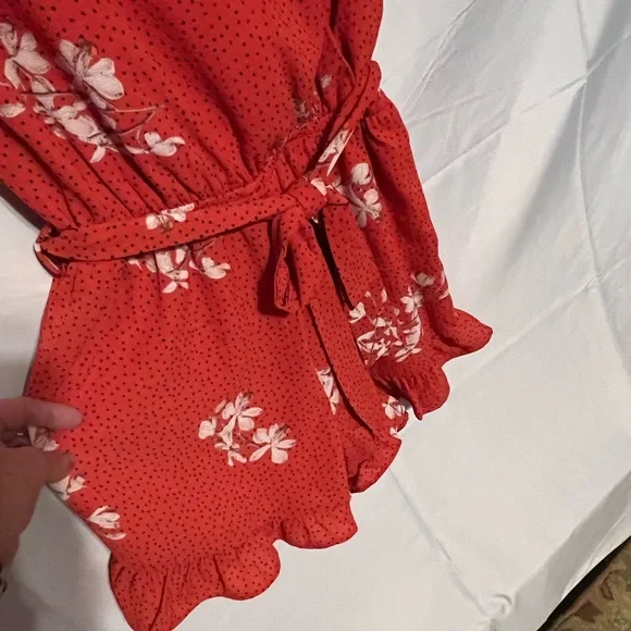 Sz S Ruffles & Floral & Dots Faux Wrap Front Challis Romper NWT - Picture 14 of 16
